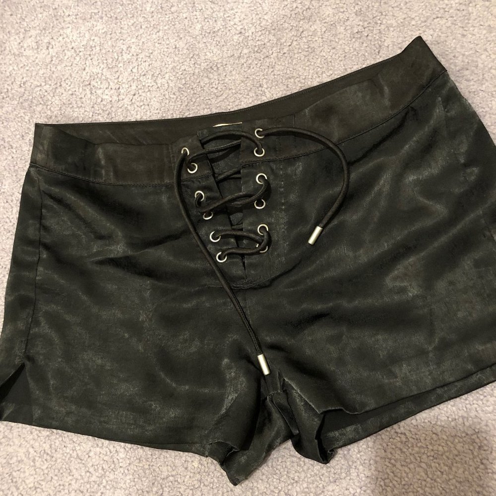 Ecru Satin Mini Shorts with Tie